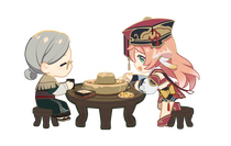 yanfei chibi sticker looking up, pondering while holding a book